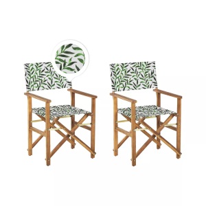 Beliani, Beliani Gartenstuhl Akazienholz hellbraun Textil cremeweiss / grün Blattmuster 2er Set CINE, Beliani - Gartenstuhl 2er Set aus Polyester Modern CINE, One Size, Grün