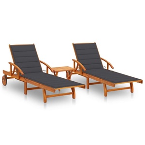 vidaXL, vidaXL Sonnenliegen 2 Stk. mit Tisch und Auflagen Massivholz Akazie
