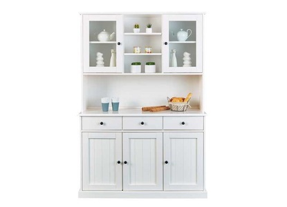 mutoni design, Buffet FSC Western 56.1, MID.YOU Kredenz in vollmassiv kiefer weiss , Westerland B: 131 CM Kiefer , Glas, Holzwerkstoff , 6 Fächer , 3 Schubladen , 131x191x45 cm , lackiert,Echtholz , Beimöbel erhältlich , 000528012404