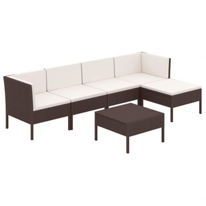 vidaXL, vidaXL 6-tlg. Garten-Lounge-Set mit Auflagen Poly Rattan Braun