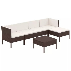 vidaXL, vidaXL 6-tlg. Garten-Lounge-Set mit Auflagen Poly Rattan Braun