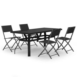 vidaXL, vidaXL 5-tlg. Garten-Essgruppe Grau und Schwarz