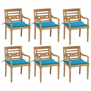 vidaXL, vidaXL Batavia-Stühle mit Kissen 6 Stk. Massivholz Teak, vidaXL Batavia-Stühle mit Kissen 6 Stk. Massivholz Teak