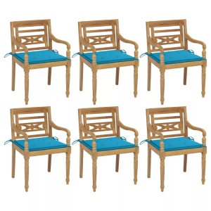vidaXL, vidaXL Batavia-Stühle mit Kissen 6 Stk. Massivholz Teak, vidaXL Batavia-Stühle mit Kissen 6 Stk. Massivholz Teak