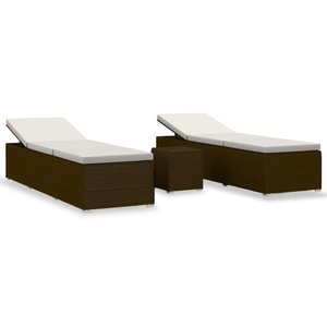 vidaXL, vidaXL 3-tlg. Garten-Sonnenliegen mit Teetisch Poly Rattan Braun, VidaXL - Sonnenliege poly-rattan, One Size, Braun