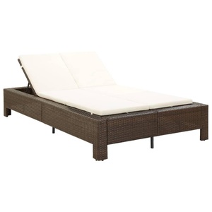 Diverse Hardware, 2-Personen-Sonnenliege mit Auflage Braun Poly Rattan