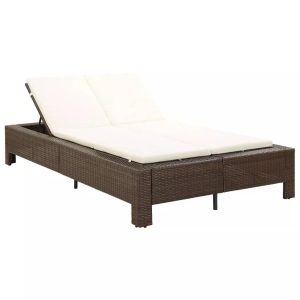 Diverse Hardware, 2-Personen-Sonnenliege mit Auflage Braun Poly Rattan