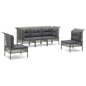 vidaXL, vidaXL 5-tlg. Garten-Lounge-Set mit Kissen Grau Poly Rattan