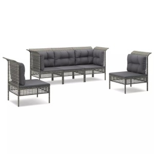 vidaXL, vidaXL 5-tlg. Garten-Lounge-Set mit Kissen Grau Poly Rattan