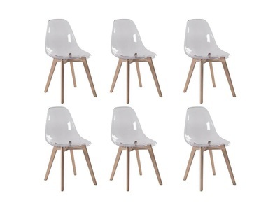 Vente-unique, Stuhl 6erSet AUDRA Polycarbonat Buche Transparent Stuhl 6erSet AUDRA Polycarbonat Buche Transparent, 