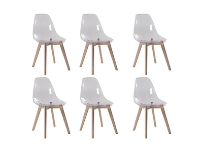 Vente-unique, Stuhl 6erSet AUDRA Polycarbonat Buche Transparent Stuhl 6erSet AUDRA Polycarbonat Buche Transparent, 