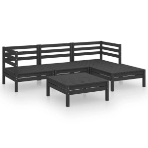 vidaXL, vidaXL 5-tlg. Garten-Lounge-Set Massivholz Kiefer Schwarz