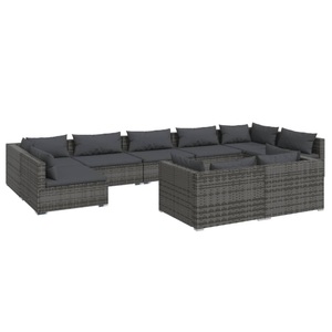 vidaXL, vidaXL 9-tlg. Garten-Lounge-Set mit Kissen Grau Poly Rattan, 