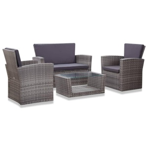 Diverse Hardware, 4-tlg. Garten-Lounge-Set mit Auflagen Poly Rattan Grau