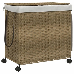 vidaXL, vidaXL Wäschekorb mit Rollen 60x35x60,5 cm Rattan, vidaXL Wäschekorb mit Rollen 60x35x60,5 cm Rattan
