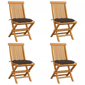 vidaXL, vidaXL Gartenstühle mit Taupe Kissen 4 Stk. Massivholz Teak, vidaXL Gartenstühle mit Taupe Kissen 4 Stk. Massivholz Teak