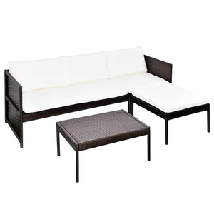 vidaXL, vidaXL 3-tlg. Garten-Lounge-Set mit Auflagen Poly Rattan Braun