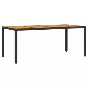 vidaXL, vidaXL Gartentisch mit Akazienholz-Platte Schwarz Poly Rattan, vidaXL Gartentisch mit Akazienholz-Platte Schwarz Poly Rattan
