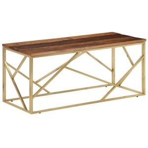 vidaXL, vidaXL Couchtisch Golden Edelstahl und Massivholz