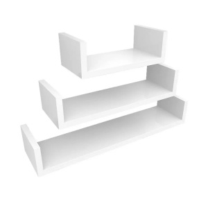 SONGMICS, Songmics - Wandregal 3er Set Schweberegale, MDF Holz, Tiefe 15 cm, 60/45/30 cm, Weiß U-Form Wandboard LWS66W, SONGMICS Wandregal »u-förmig, Weiss«