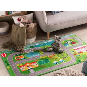 Beliani, Beliani Kinderteppich grün Stadt-Motiv 80 x 150 cm SEBEN, Beliani - Kinderteppich aus Polyester SEBEN, 80X150CM, Grün