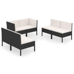 vidaXL, vidaXL 6-tlg. Garten-Lounge-Set mit Auflagen Poly Rattan Schwarz
