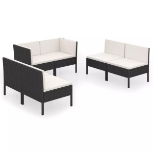 vidaXL, vidaXL 6-tlg. Garten-Lounge-Set mit Auflagen Poly Rattan Schwarz