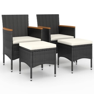 vidaXL, vidaXL 4-tlg. Gartenstuhl und Hocker Set Poly Rattan Schwarz