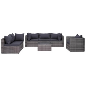 Diverse Hardware, 7-tlg. Garten-Sofagarnitur mit Polster&Kissen Poly Rattan Grau