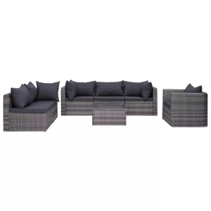 Diverse Hardware, 7-tlg. Garten-Sofagarnitur mit Polster&Kissen Poly Rattan Grau, VidaXL - Garten-sofagarnitur poly-rattan, One Size, Grau