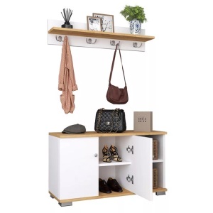 VCM, 2-tlg. Holz Sitzbank Schuhschrank Schuhregal Garderobe Dielenmöbel Gados L 2-tlg. Holz Sitzbank Schuhschrank Schuhregal Garderobe Dielenmöbel Gados L, VCM - 2-tlg. Holz Sitzbank Schuhschrank Schuhregal Garderobe Dielenmöbel Gados L, 90cm, Bronze