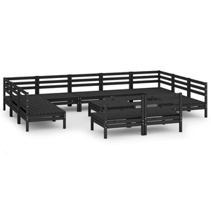 vidaXL, vidaXL 12-tlg. Garten-Lounge-Set Schwarz Massivholz Kiefer