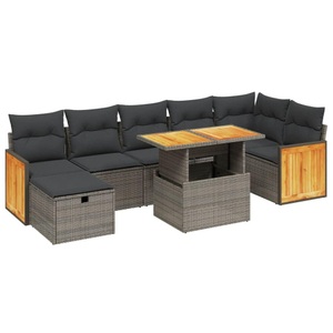 vidaXL, vidaXL 8-tlg. Garten-Sofagarnitur mit Kissen Grau Poly Rattan, vidaXL 8-tlg. Garten-Sofagarnitur mit Kissen Grau Poly Rattan