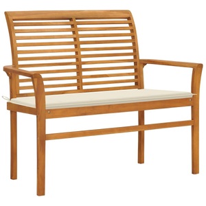 vidaXL, vidaXL Gartenbank mit Cremeweißer Auflage 112 cm Massivholz Teak, vidaXL Gartenbank mit Cremeweißer Auflage 112 cm Massivholz Teak