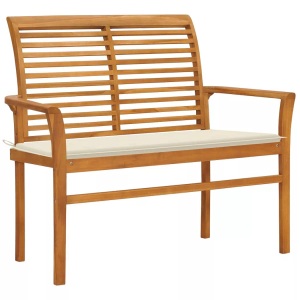 vidaXL, vidaXL Gartenbank mit Cremeweißer Auflage 112 cm Massivholz Teak, vidaXL Gartenbank mit Cremeweißer Auflage 112 cm Massivholz Teak