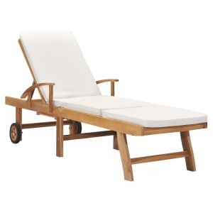 vidaXL, vidaXL Sonnenliege mit Auflage Massivholz Teak Cremeweiß, vidaXL Sonnenliege mit Auflage Massivholz Teak Creme