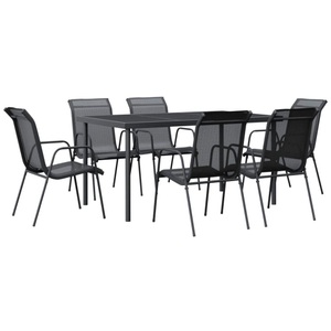 vidaXL, vidaXL 7-tlg. Garten-Essgruppe Schwarz Stahl und Textilene