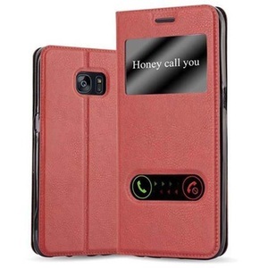 Cadorabo, Hülle für Samsung Galaxy S7 EDGE Magnetverschluss, 2 Sichtfenstern, Cadorabo - Hülle für Samsung Galaxy S7 EDGE Magnetverschluss, 2 Sichtfenstern, Rot