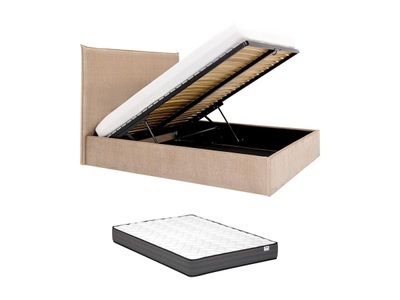 Vente-unique, Bett mit Bettkasten + Matratze - 160 x 200 cm - Samt - Beige - SORYO Bett mit Bettkasten + Matratze - 160 x 200 cm - Samt - Beige - SORYO, 