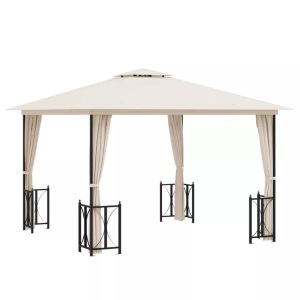 vidaXL, vidaXL Pavillon mit Seitenwänden & Doppeldach 3x3 m Creme, vidaXL Pavillon mit Seitenwänden & Doppeldach 3x3 m Creme