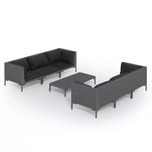 vidaXL, vidaXL 7-tlg. Garten-Lounge-Set mit Kissen Poly Rattan Dunkelgrau