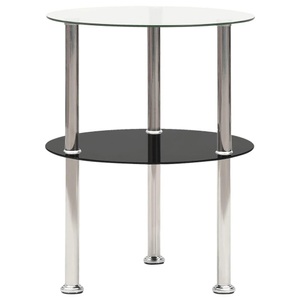 vidaXL, vidaXL Beistelltisch mit 2 Ablagen Transparent Schwarz 38 cm Hartglas