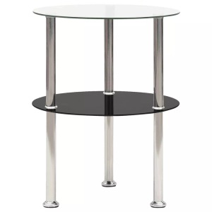 vidaXL, vidaXL Beistelltisch mit 2 Ablagen Transparent Schwarz 38 cm Hartglas