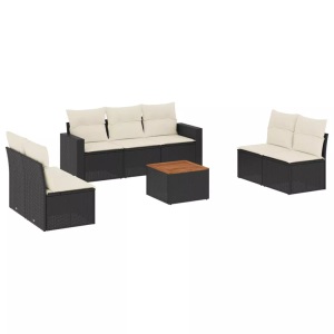vidaXL, vidaXL 8-tlg. Garten-Sofagarnitur mit Kissen Schwarz Poly Rattan, vidaXL 8-tlg. Garten-Sofagarnitur mit Kissen Schwarz Poly Rattan