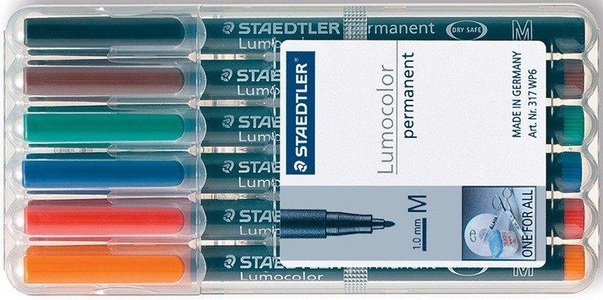 Staedtler, Staedtler Folienstift Lumocolor 317, Staedtler Lumocolor, permanent, Universalstift, 1mm, M, 317-WP6, (6-farbig assortiert)