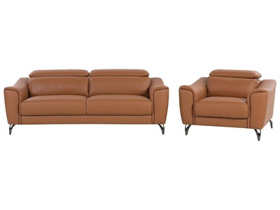 Beliani, Beliani Sofa Set Leder Goldbraun 4-Sitzer NARWIK, Beliani - Wohnzimmer Set aus Echtleder Retro NARWIK, One Size, Camel