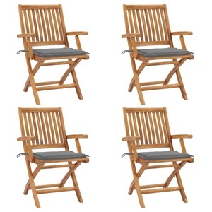 vidaXL, vidaXL Klappbare Gartenstühle mit Kissen 4 Stk. Massivholz Teak