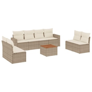 vidaXL, vidaXL 9-tlg. Garten-Sofagarnitur mit Kissen Beige Poly Rattan, vidaXL 9-tlg. Garten-Sofagarnitur mit Kissen Beige Poly Rattan