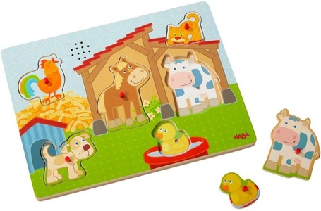 Haba, HABA Sound-Greifpuzzle Auf dem Land, HABA 303179 - Sound-Greifpuzzle, Auf dem Land, Bauernhof, Holzpuzzle mit Tierstimmen, Kinderpuzzle