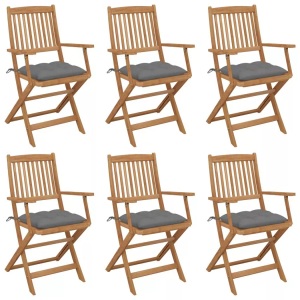 vidaXL, vidaXL Klappbare Gartenstühle 6 Stk. mit Kissen Massivholz Akazie, vidaXL Klappbare Gartenstühle 6 Stk. mit Kissen Massivholz Akazie